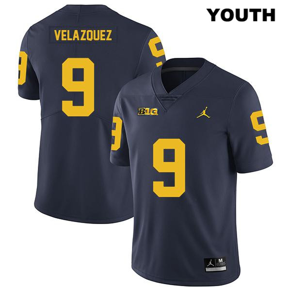 Youth NCAA Michigan Wolverines Joey Velazquez #9 Navy Jordan Brand Authentic Stitched Legend Football College Jersey XR25K42HH